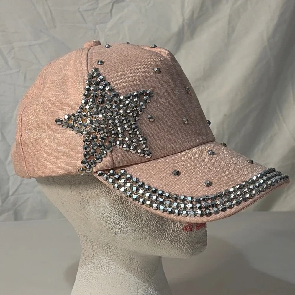 Pink Shimmer Rhinestone Star Baseball Cap Crystal Studded Snapback Hat